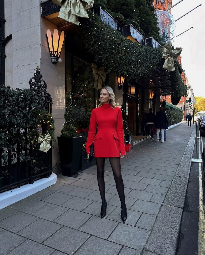 red tailored dress