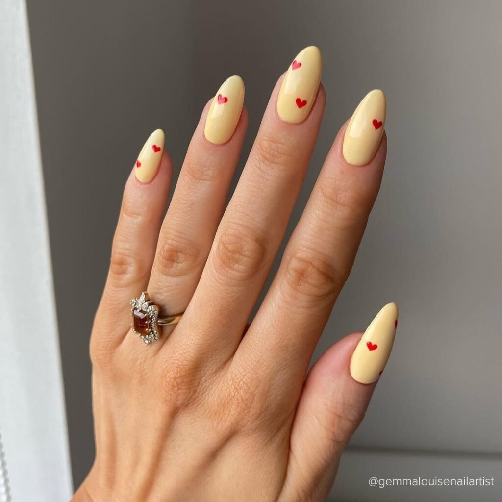 Red Hearts on Yellow Nails