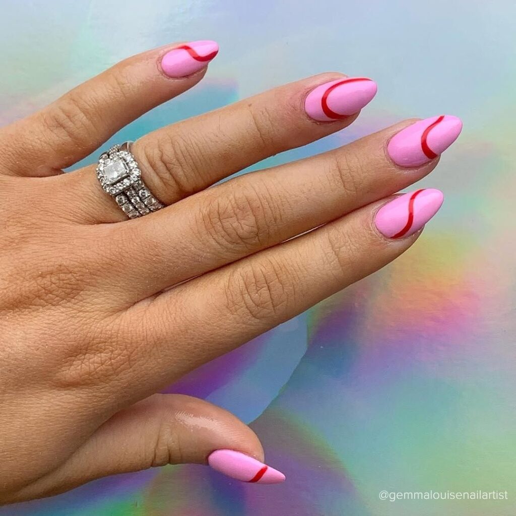 Pink with Red Waves Valentine's Day nail designs