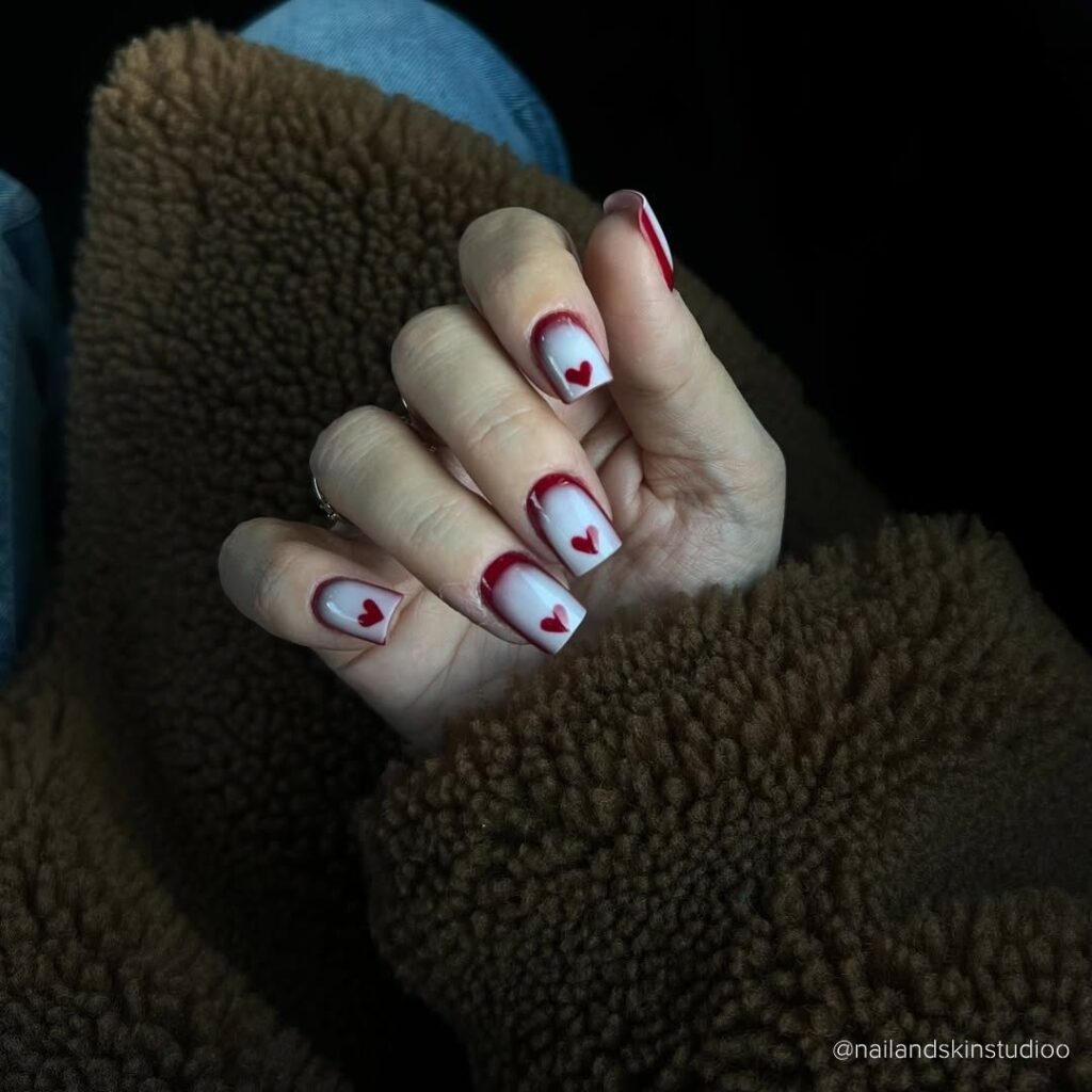 Red Bloody Hearts nail design