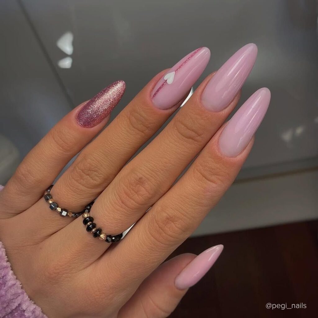 Nude Pink, White Hearts and Glitter