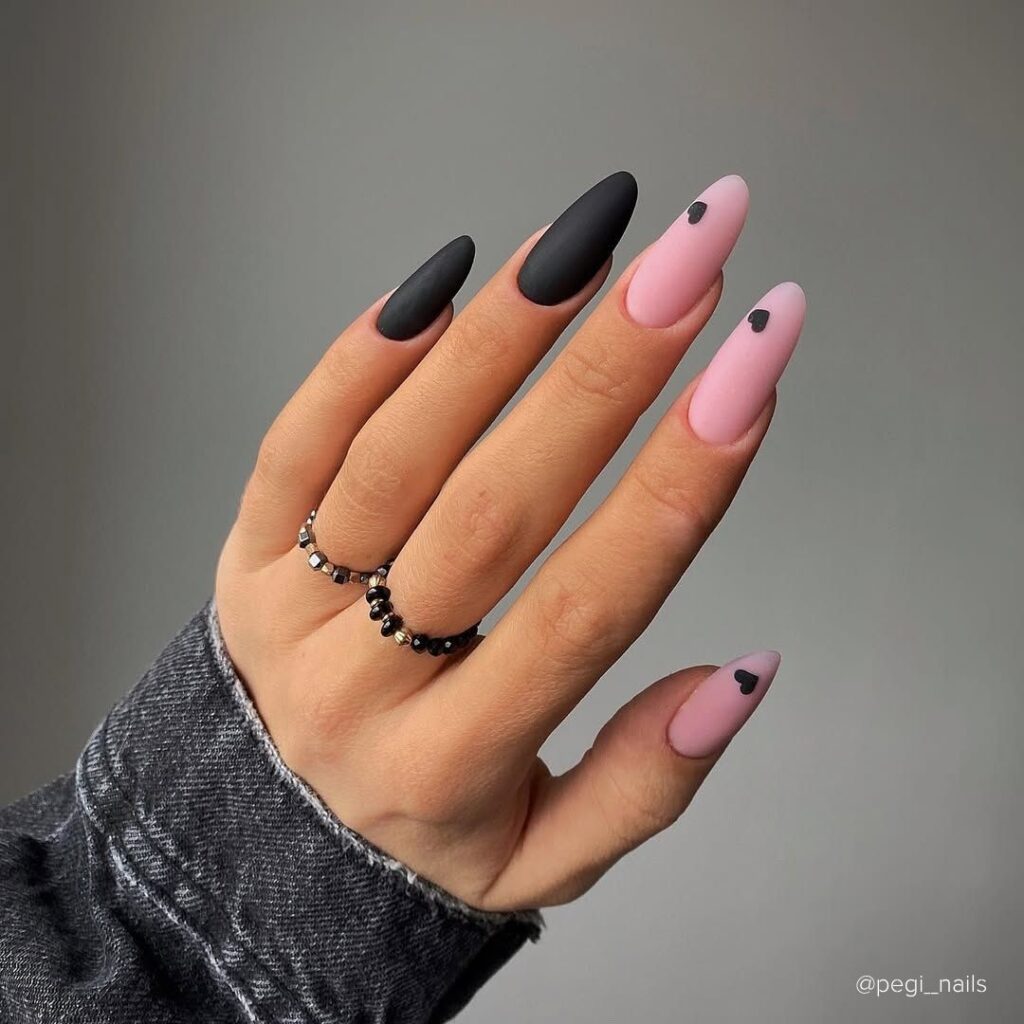 Black Matte Hearts Heart Shape Nail Designs