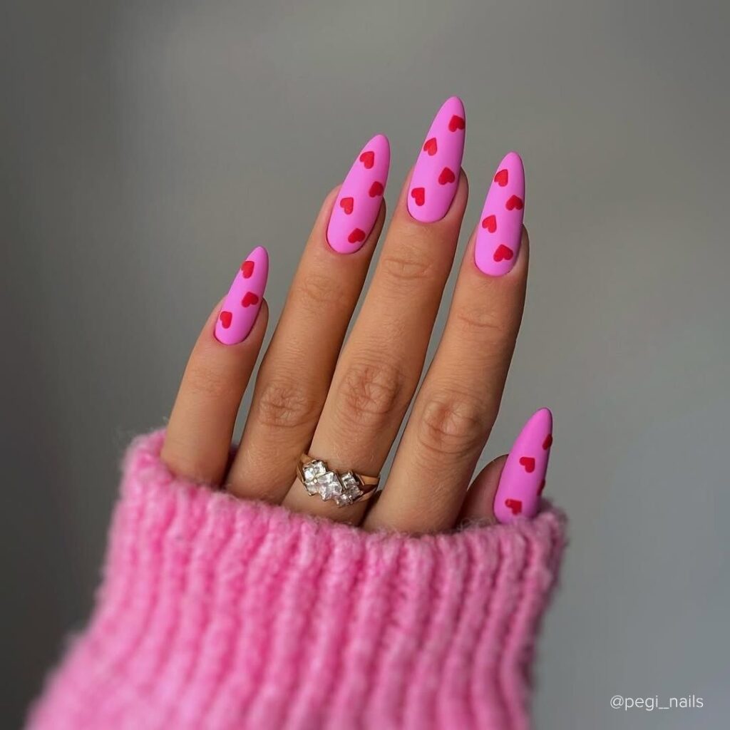 Barbie Nails with Red Hearts