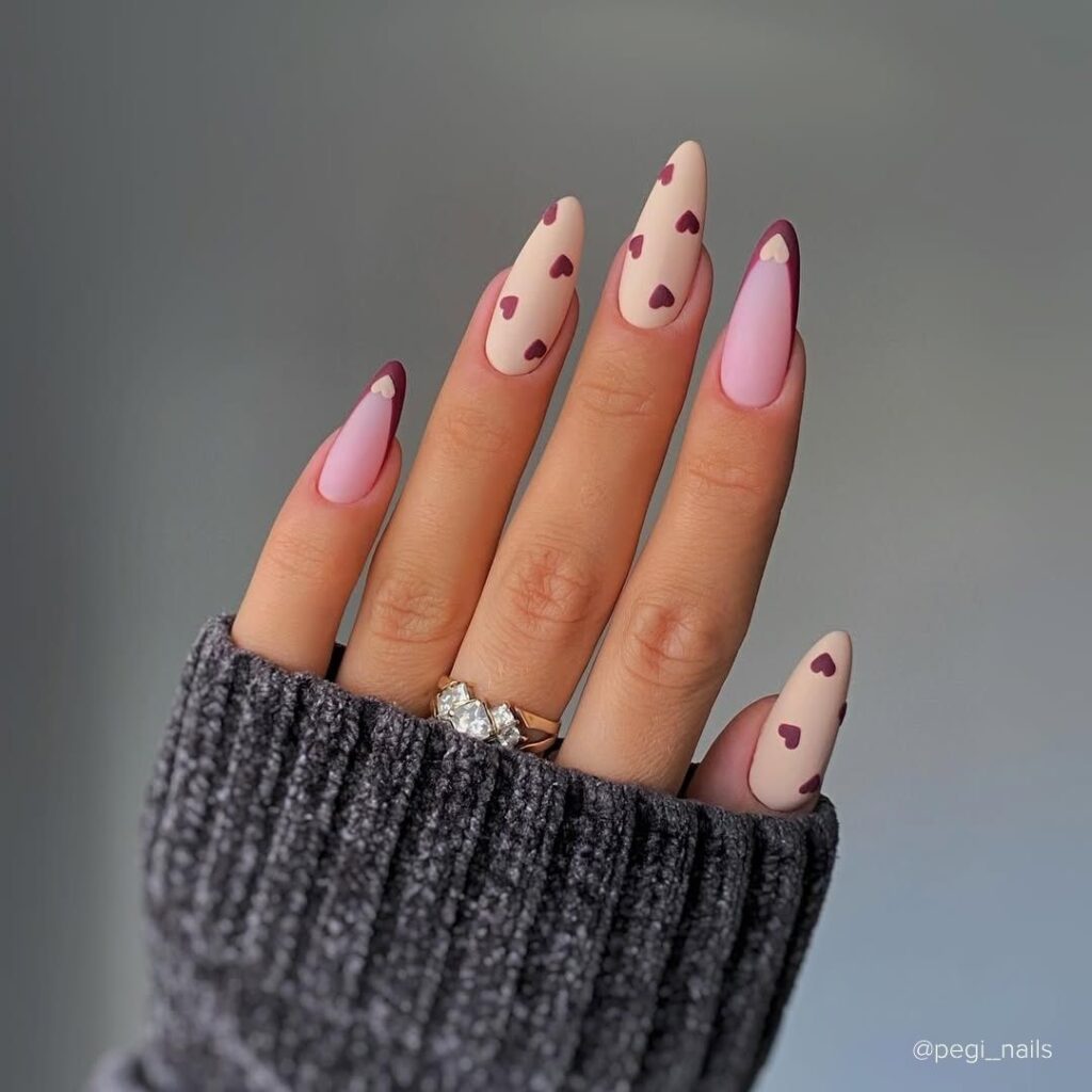 Nude and Burgundy Hearts