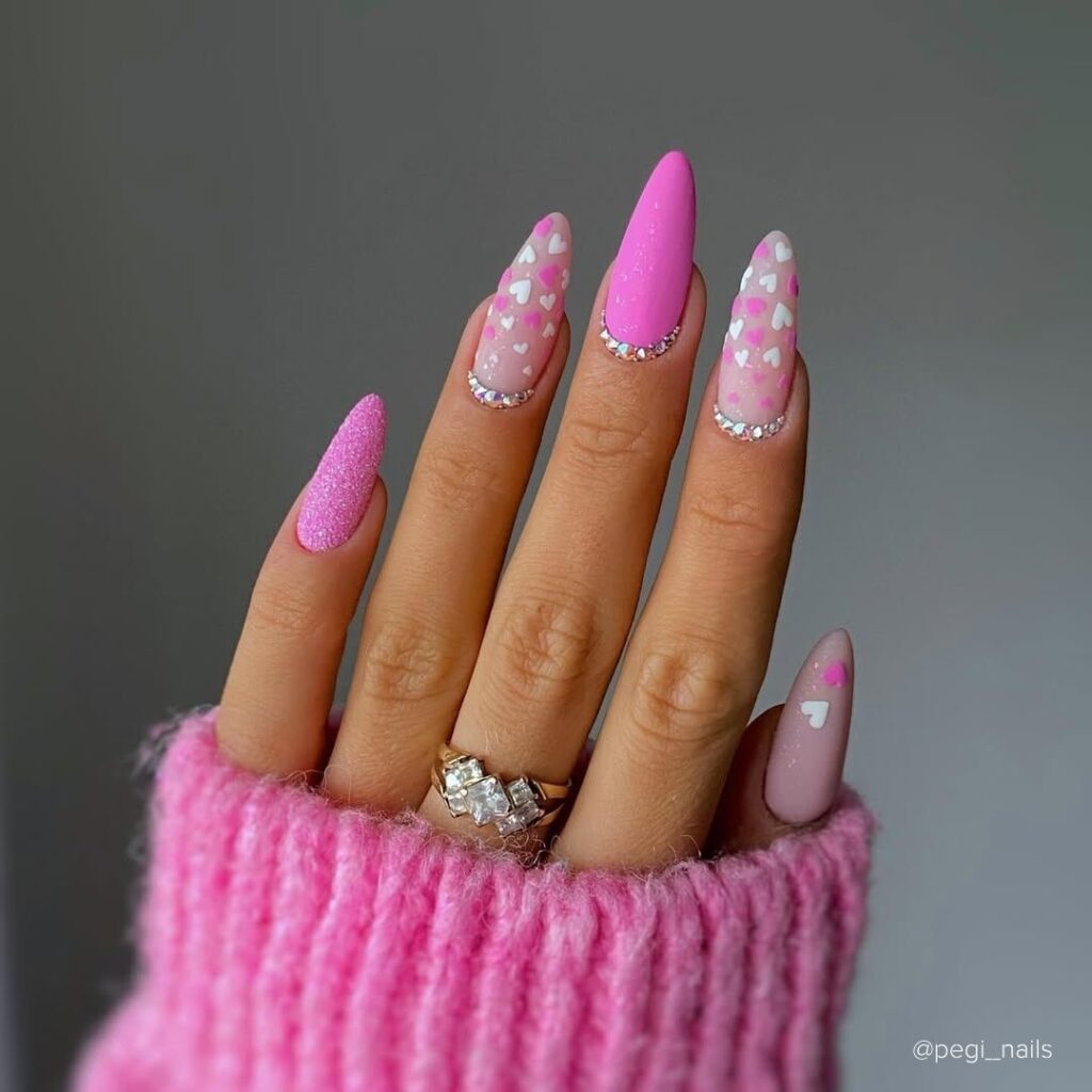 Hearts and Diamonds on Pink Nails