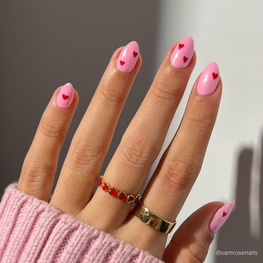 Pink Nails and Small Red Hearts