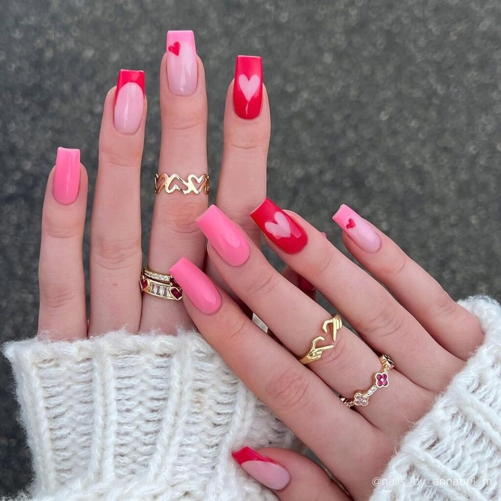 Cut-Out Red Hearts French Mani