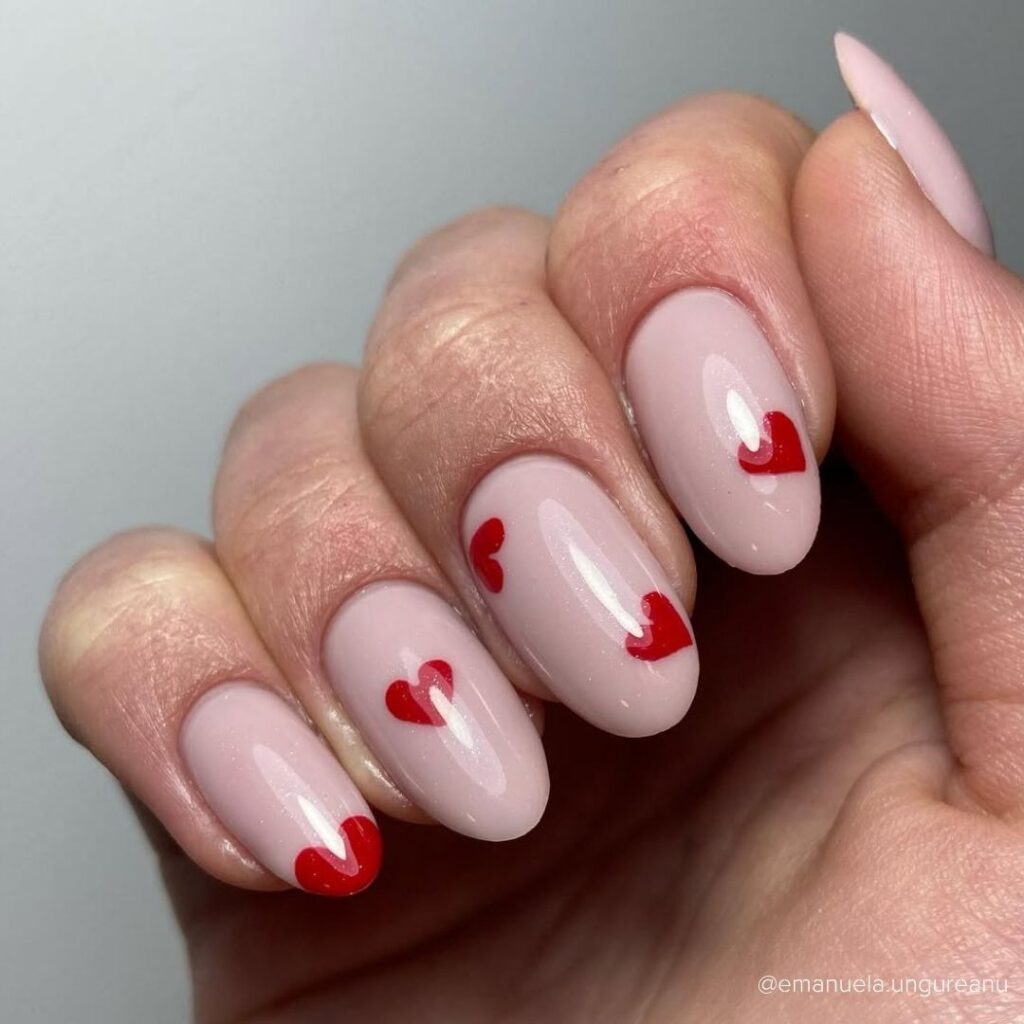 Red Mixed Hearts Heart Shape Nail Designs