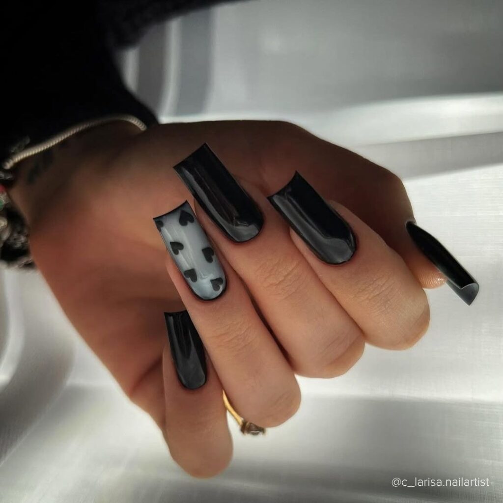 Elegant Black Heart Nails