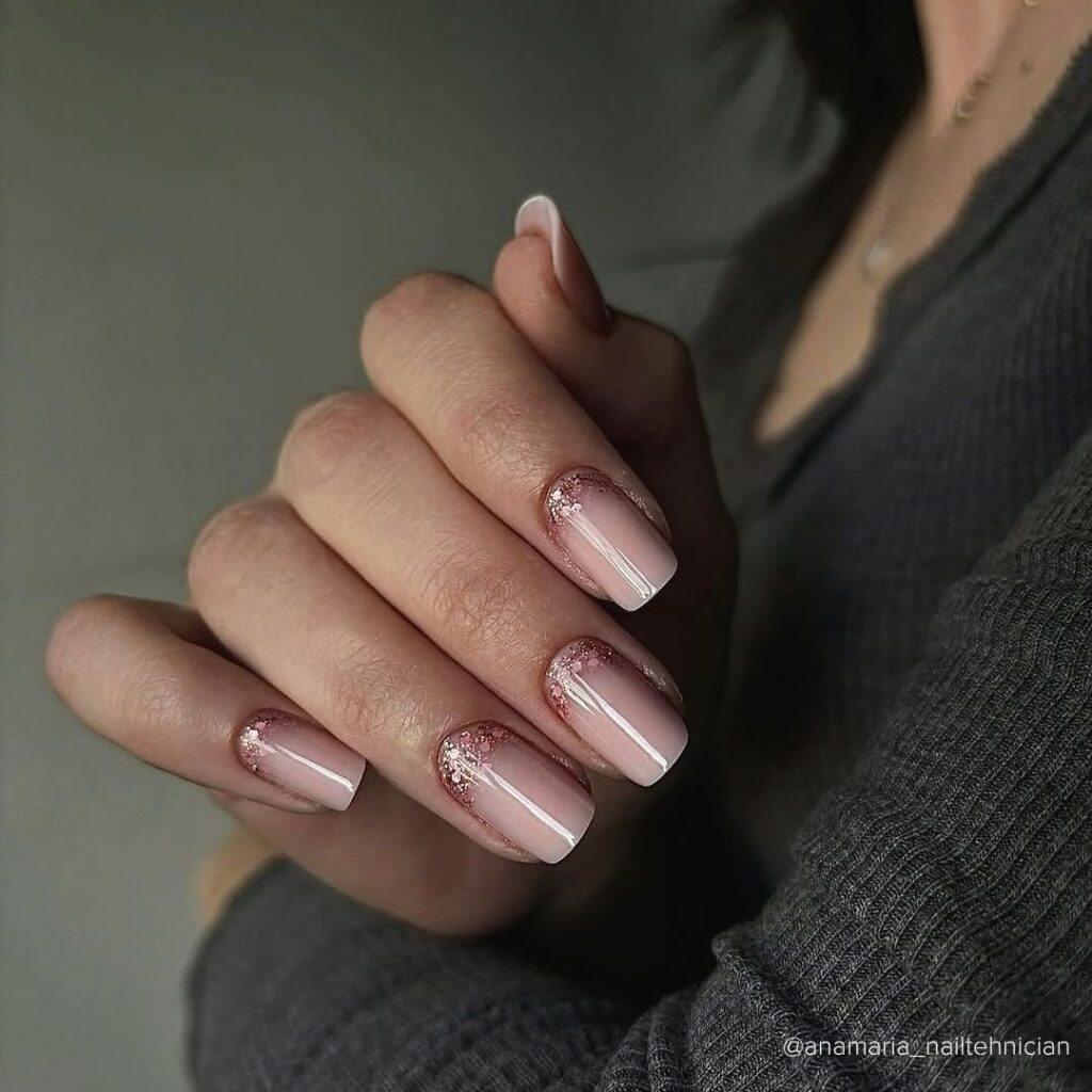 Nude Nails with Rose Glitter