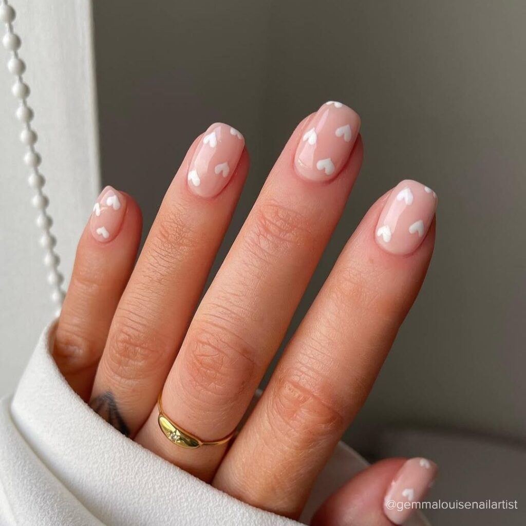 White Small Hearts All Over nail design