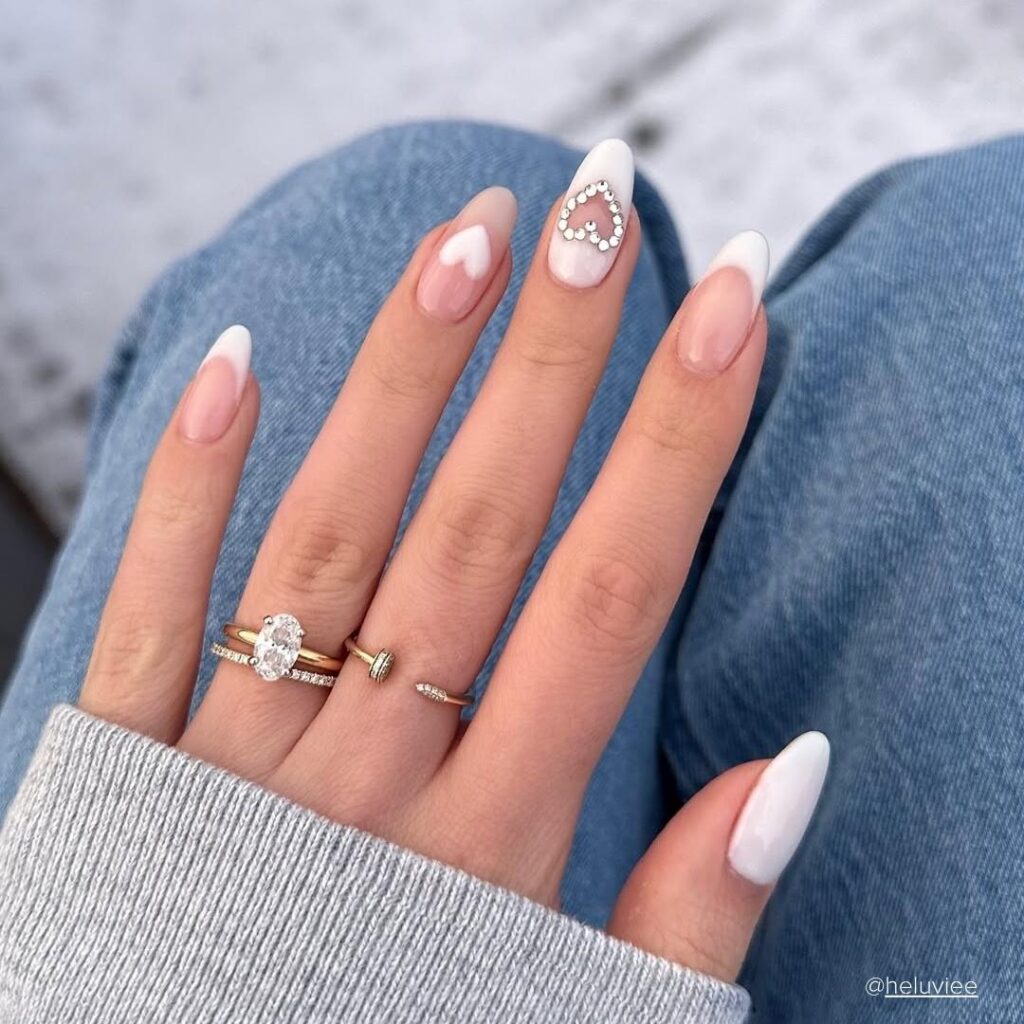 White Cut-Out Hearts and Diamonds Valentine's Day nail designs