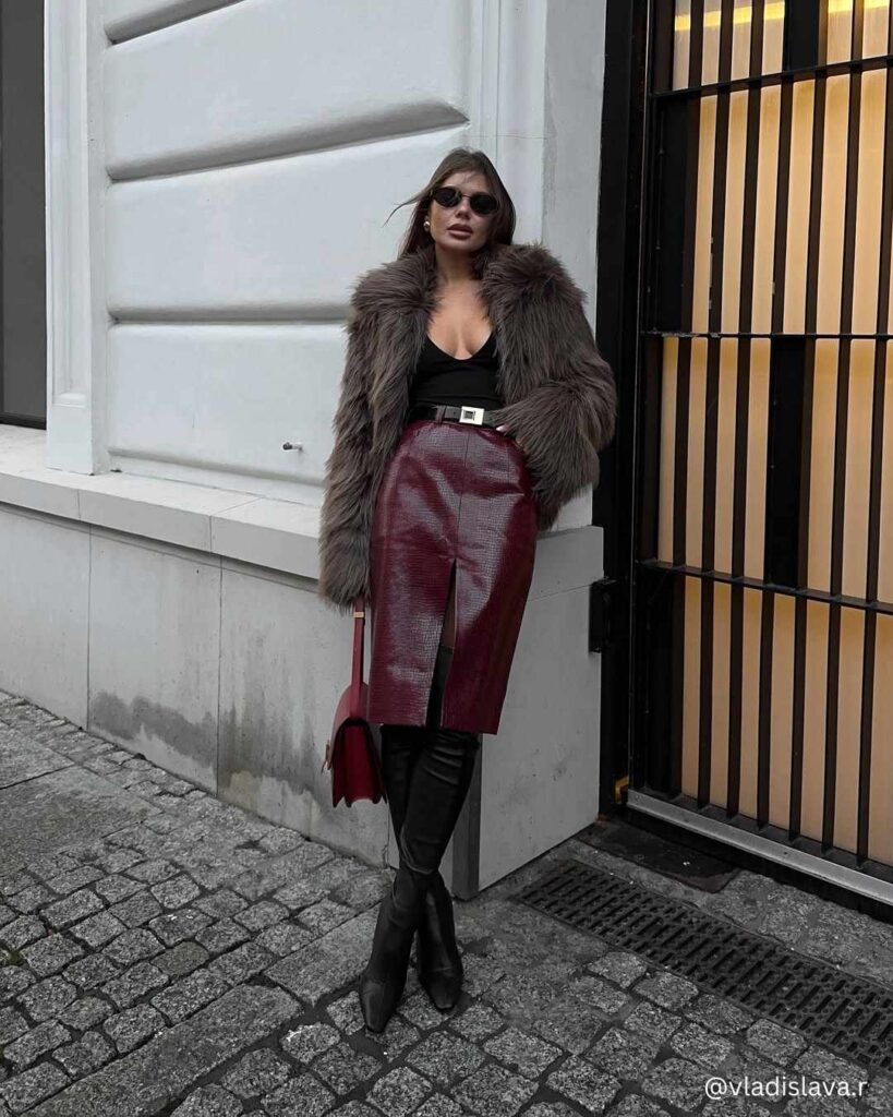 Leather Skirt + Fur Coat