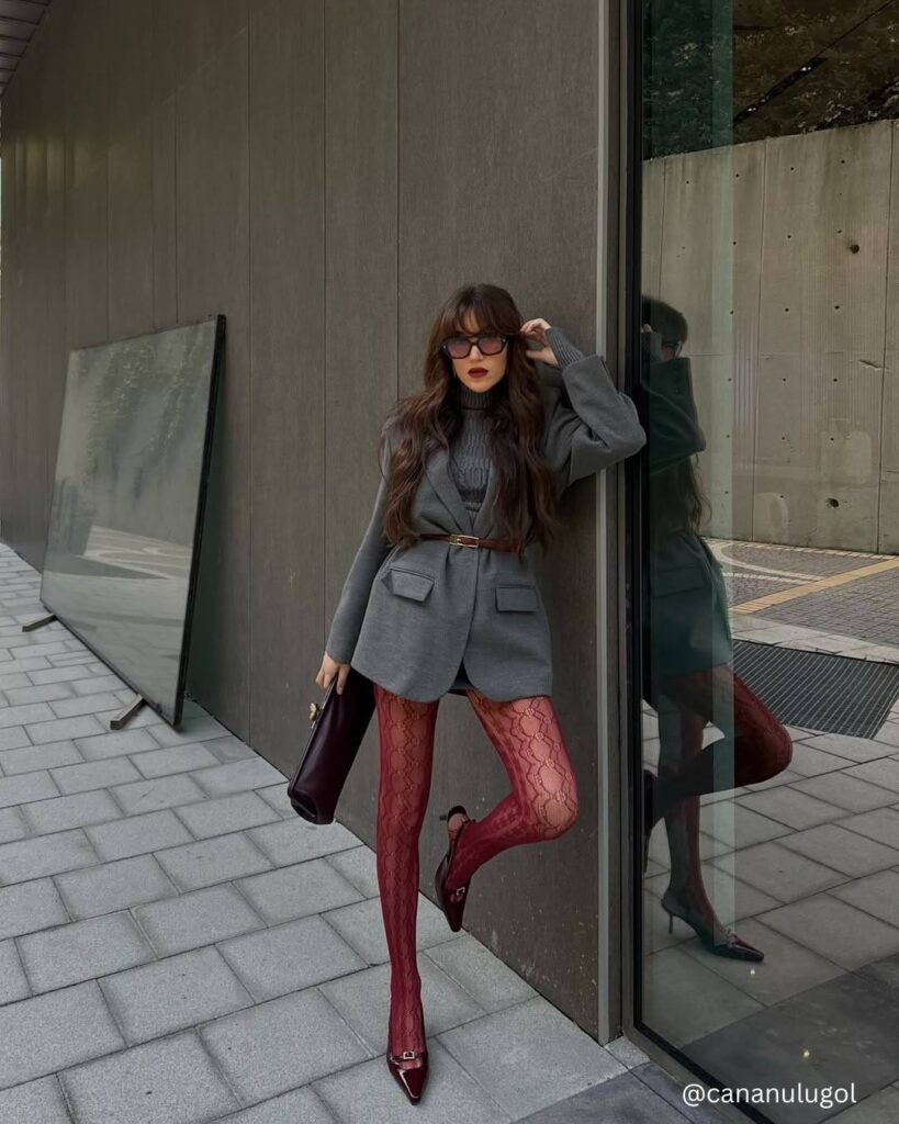 Lace Tights and Oversized Blazer for valentine's day